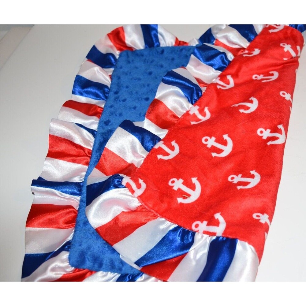 Little Wishes Hobby Lobby‎ Minky Dot Dark Blue Red White Satin Edge Lovey Anchor